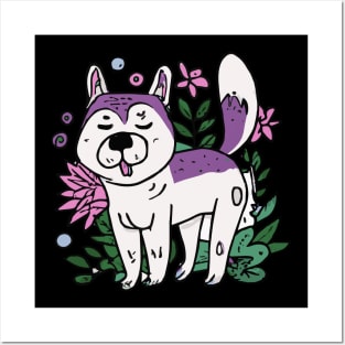 Husky with Plants And Flowers Dog Lover Malamute Posters and Art